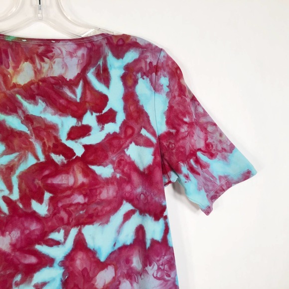 Calvin Klein‎ Small Top Blouse Pink Lagoon Tie Dye Boat Neck Pink Blue 1355 - Picture 3 of 12
